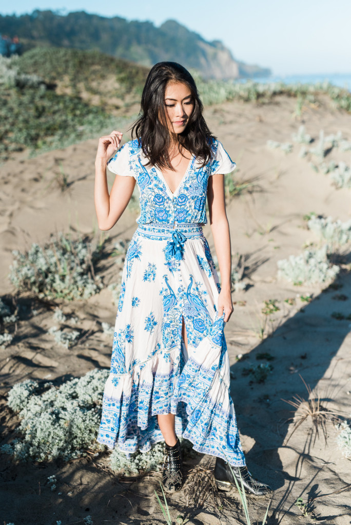 woman wearing Walking on a dream maxi dress by Spell Designs