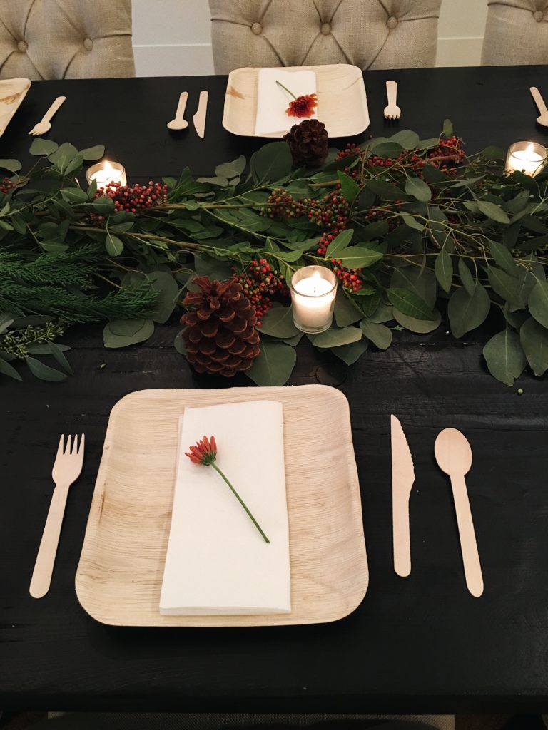 table setting on a black table 