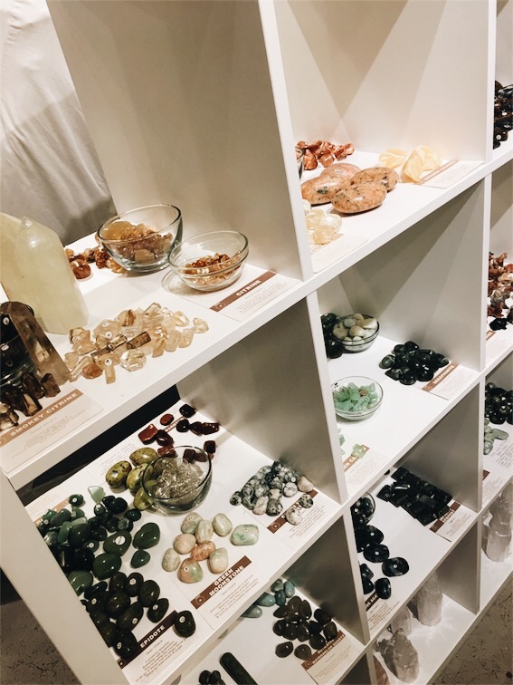 wood shelves with Healing Powers of CRYSTALS