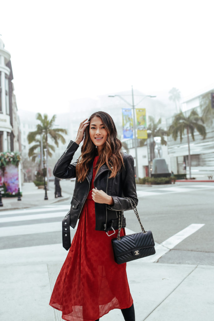 leather jacket: veda | dress: astr the label | bag: chanel